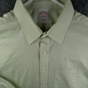 Brooks Brothers Long Sleeve Button Up Shirt Men Cotton Green Check 16.5 35 Trad